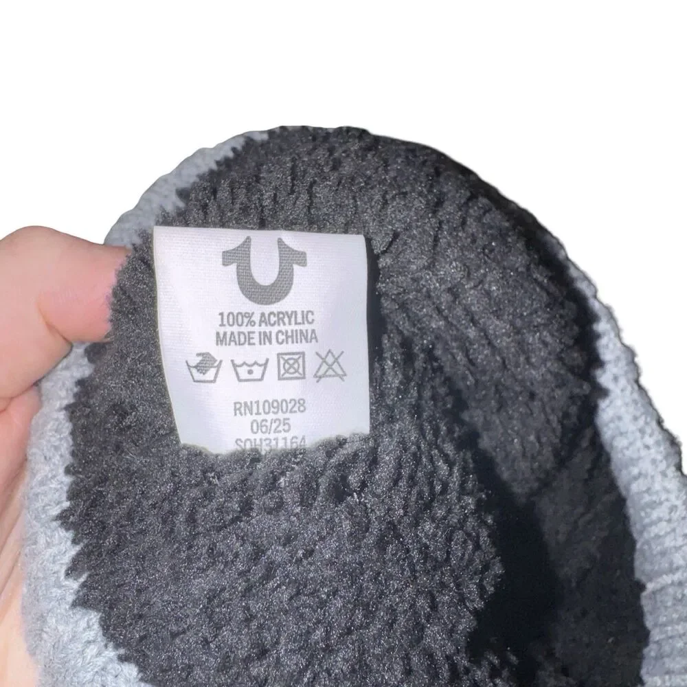 NWT True Religion Beanie Mens One Size Blck Grey Colorblock Faux Shearling Lined
